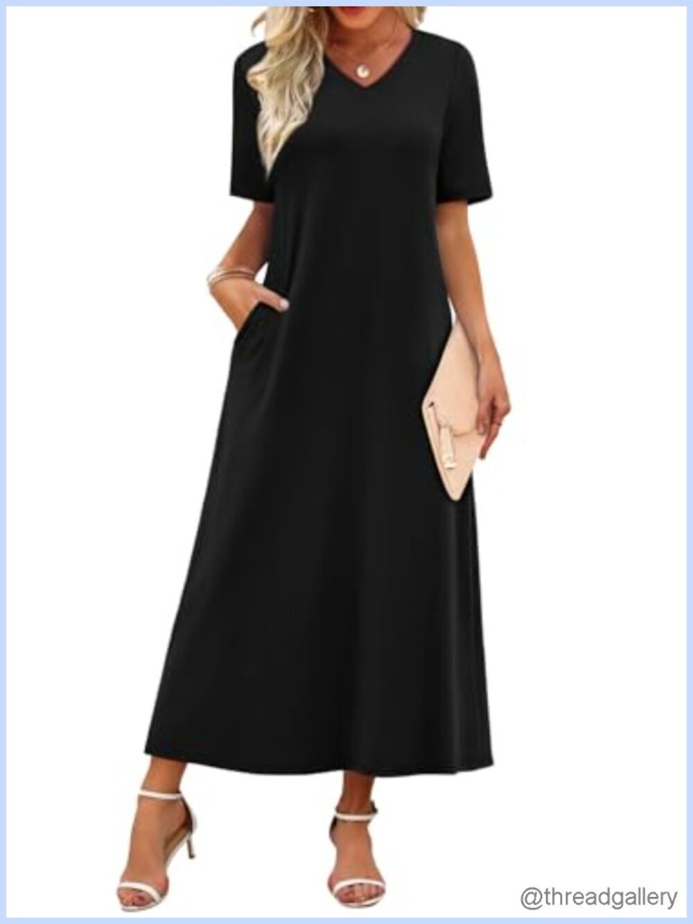 WIHOLL Women's Maxi Dress V-Neck Short Sleeve Casual Beach Travel Sundress